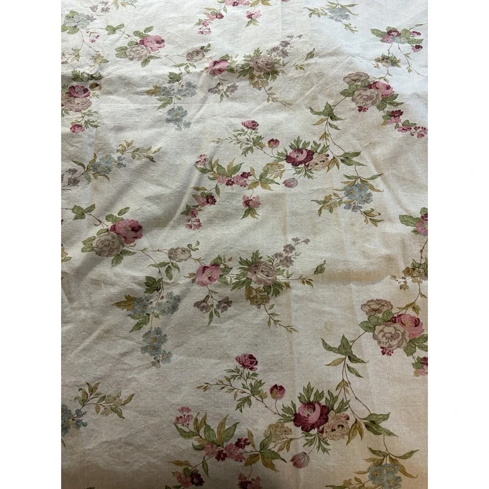 Reversible Cotton Tablecloth Cottage Floral Stripe 58x100 Pink Green Blue